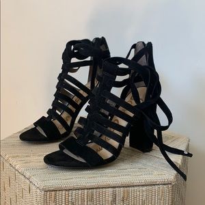 Black Strappy Ankle-Wrap Same Edelman Heels